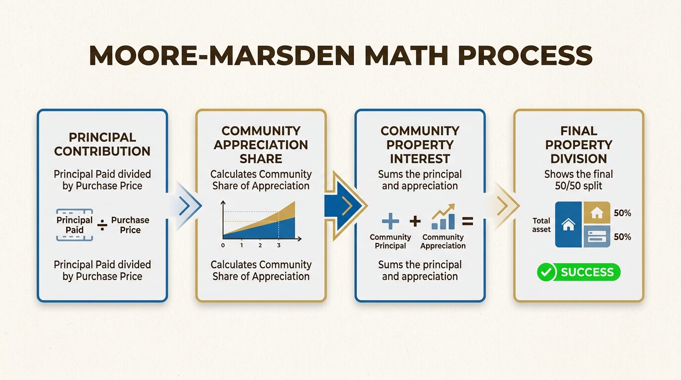 Four steps for mathematically accurate division of home equity based on specific financial contributions during marriage