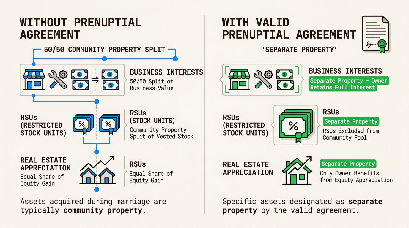 Prenuptial agreement protecting high-value assets from community property division