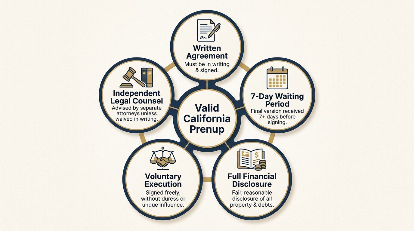 Five statutory requirements for enforceable California prenuptial agreements
