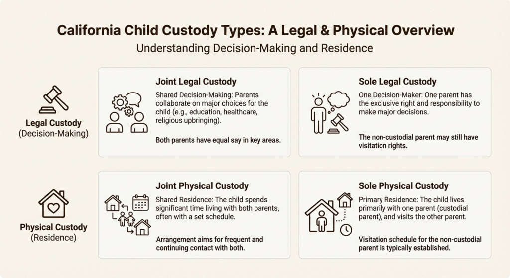 los angeles child custody types breaking down the difference between legal and physical custody